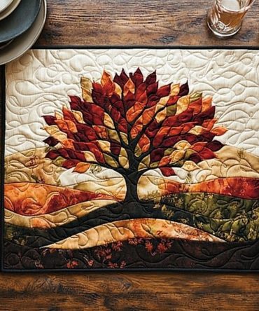 Sacred Branches Quilted Placemat — Tranquil Botanical Table Mat, Soft Quilting, Durable Cotton, Zen-Inspired Dining Accent & Gift