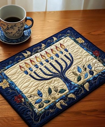 Sacred Glow Boho Quilted Table Placemat — Sunburst Spiritual Motif, Handcrafted Look Cotton Mat, Durable & Machine-Washable Gift-Ready Decor