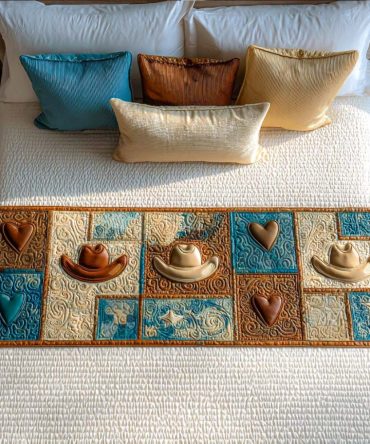 Saddle-Style Quilted Bed Runner — Equestrian Western Bedding Accent, Quilted Cotton-Blend Throw For Rustic & Country Bedrooms, Machine Washable