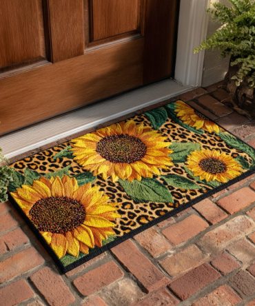 Safari Sunflower Porch Mat — Bold Tropical Floral Coir Doormat With Non-Slip Backing For Entryway & Outdoor Use