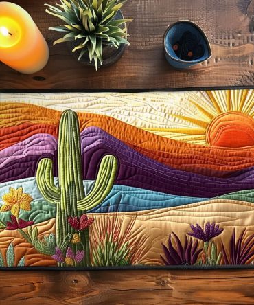 Saguaro Sunset Quilted Placemat — Southwestern Cactus Table Mat In Warm Desert Colors, Cotton Blend, Machine-Washable Rustic Decor
