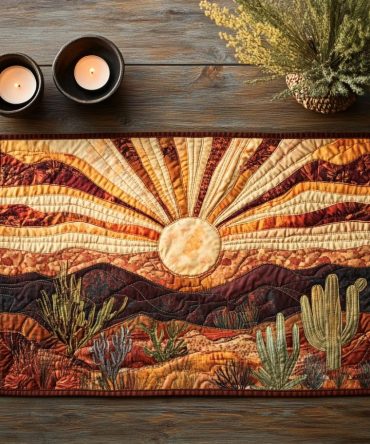 Saguaro Bliss Quilted Placemat - Desert Cactus Table Mat, Southwestern Floral Design, Reversible Cotton, Machine Washable, Rustic Dining