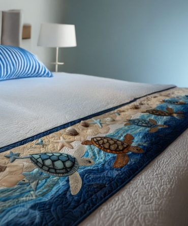 Sand & Sea Quilted Bed Runner — Coastal Cotton Throw With Ocean-Inspired Palette, Lightweight Accent For Beachy Bedroom Vibes