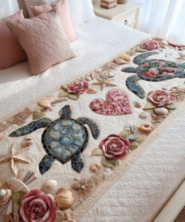 Sandstone Hearts Quilted Bed Runner - Earth-Toned Heart Pattern Bed Scarf For Warm, Natural Bedroom Styling , Decorative Quilted Throw For Layered Looks