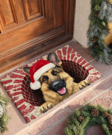 Santa German Shepherd Holiday Doormat — Festive Dog Lover Welcome Mat, Durable Coir Front Rug With Non-Slip Backing, Indoor/Outdoor Christmas Decor