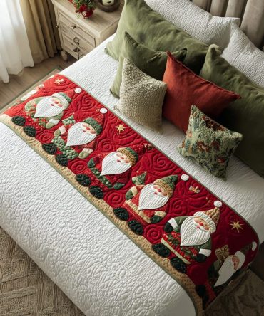 Santa Glow Festive Quilted Bed Runner - Premium Holiday Throw Accent For Beds, Benches & Sofa, Bright Christmas Décor
