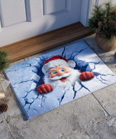 Santa Ice Crack Welcome Mat — Winter Holiday Doormat With Whimsical Design, Weather-Resistant Surface & Non-Slip Backing For Entrances