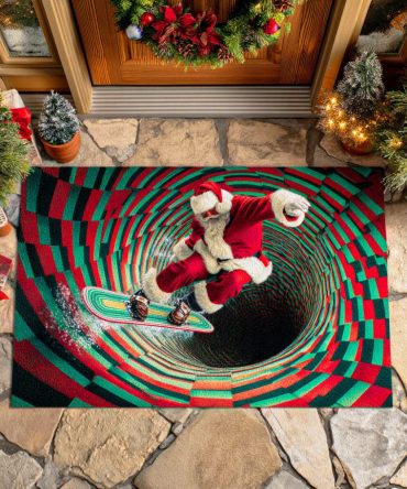 Santa Ice Slide Holiday Doormat - Festive Christmas Welcome Mat For Front Door, Durable Non-Slip Outdoor/Indoor Entryway Rug