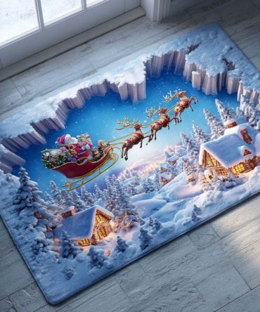 Santa Journey Holiday Doormat - Classic Santa Sleigh Scene Welcome Mat, Durable Coir With Non-Slip Backing For Festive Entryways