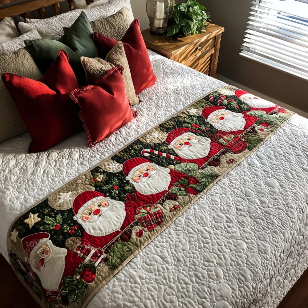 Santa Magic Quilted Bed Runner - Luxurious Holiday Accent For Beds & Sofas, Vibrant Christmas Pattern, Easy-Care Fabric