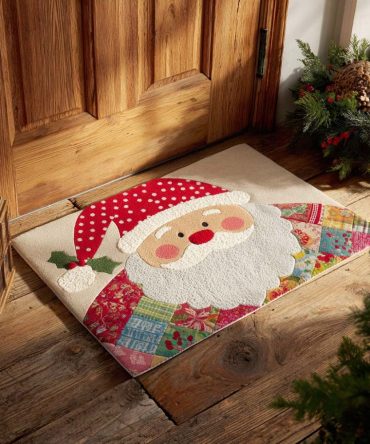 Santa Patchwork Decorative Doormat — Festive Front Door Welcome Mat For Holiday Entryway, Durable Indoor/Outdoor & Non-Slip