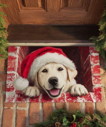 Santa Peek Labrador Doormat: Playful Santa Hat Lab Welcome Mat, Durable Coir For Holiday Entryways, Non-Slip Backing & Easy Maintenance