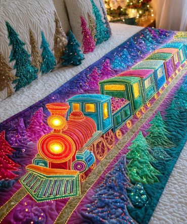 Santa Track Quilted Bed Runner — Playful Holiday Accent For Christmas Bedrooms & Festive Guest Room Styling