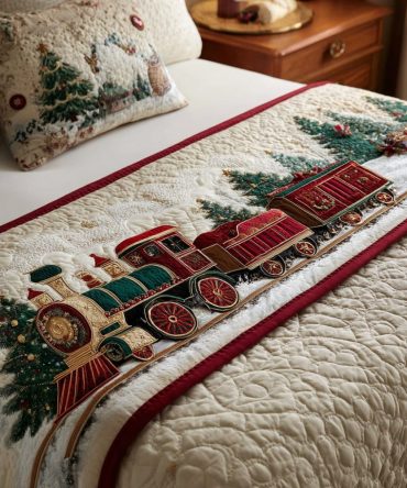 Santa Wonderland Quilted Bed Runner — Festive Christmas Bed Scarf With Holiday Print, Soft Quilted Accent For Seasonal Rooms