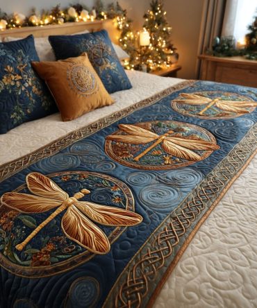 Sapphire Relic Quilted Bed Runner — Rich Jewel-Tone Decorative Runner With Timeless Motif, Reversible Cotton-Blend Accent For King & Queen Beds