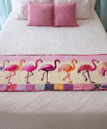 Sassy In Pink Quilted Bed Scarf — Playful Pink Floral Bed Runner To Brighten Bedrooms, Lightweight Quilting, Reversible & Machine Washable