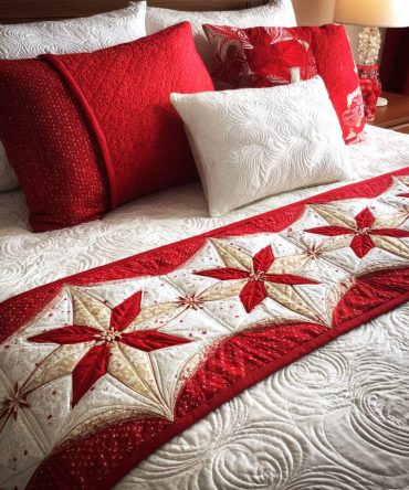 Scarlet Radiance Quilted Bed Scarf — Bold Red Holiday Bedding Accent For Queen & King, Luxe Quilting & Festive Statement