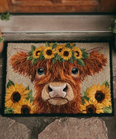 Scenic Highland Cow Welcome Mat - Countryside Outdoor Front Door Rug With Pastoral Print, Durable Non-Skid Porch Mat
