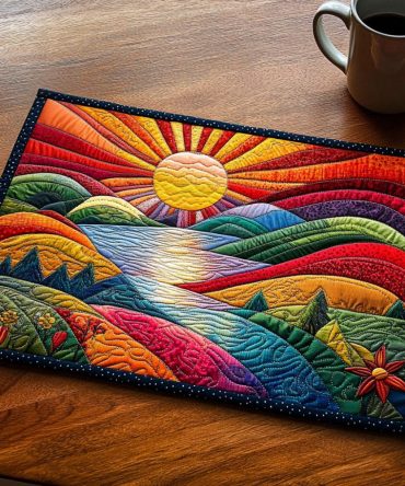 Scenic Vista Quilted Placemat — Landscape-Inspired Table Mat with Padded Cotton Blend, Insulating Quilting, Fade-Resistant Print & Easy Machine Care