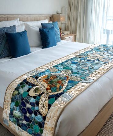 Sea Sage Quilted Bed Scarf — Calming Coastal-Inspired Bed Runner For Year-Round Bedding Style & Subtle Holiday Accents