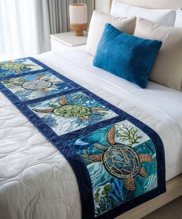 Sea Breeze Drift Quilted Bed Runner — Coastal-Inspired Cotton Runner, Nautical Bedroom Accent With Breathable Fabric & Subtle Texture