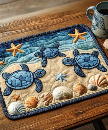 Coastal Sea Guardian Quilted Placemat - Nautical Ocean Table Mat With Marine Motifs, Beach House Kitchen Decor, Machine Washable