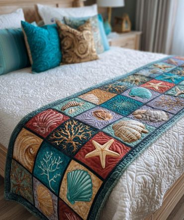 Seaside Treasures Quilted Bed Runner — Nautical Floral Accent For Bed, Cotton-Blend, Reversible, Perfect For Coastal Bedrooms