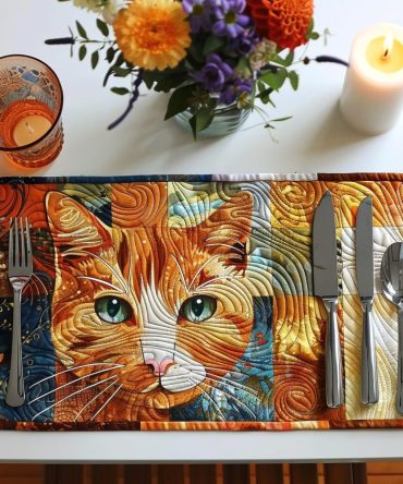 Seasonal Cat Quilted Placemat Set — Four-Season Cat Table Mats, Durable Quilted Cotton for Year-Round Dining & Home Decor