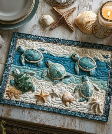 Serene Shells Quilted Place Mat - Coastal Shell Pattern Dining Mat for Beach-Themed Table Settings, Machine Washable