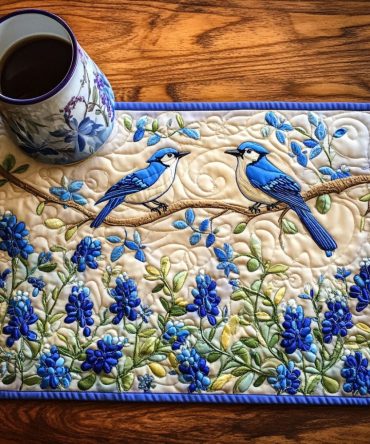 Serene Skybird Quilted Table Mat — Stylish Washable Placemat with Tranquil Blue Motif, Padded Dining Protection for Casual & Formal Meals