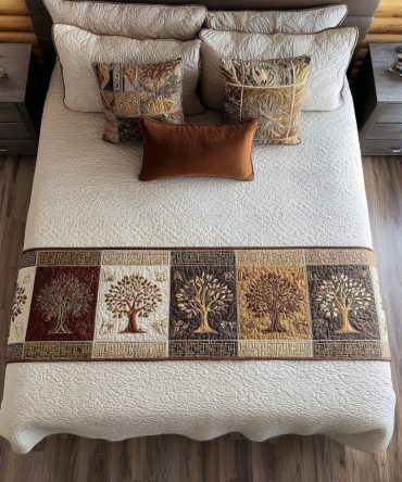 Serenity Grove Quilted Bed Runner — Botanical Bedroom Scarf With Soft Quilting, Calming Green Accent To Refresh Your Bedding