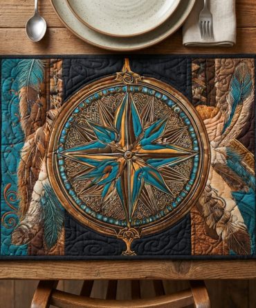 Shadow Navigator Quilted Place Mat — Dark-Toned Modern Quilted Dining Mat, Protective Heat-Resistant Cotton Blend for Contemporary Tablescapes