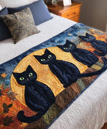 Shadow Garden Quilted Bed Runner — Moody Botanical Bedding Accent For Modern Bedrooms, Reversible Decorative Scarf