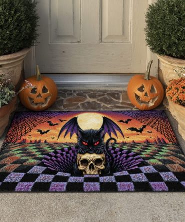 Shadow Wings Gothic Welcome Mat — Dramatic Black Winged Design Coir Doormat With Non-Slip Backing For Porch & Entry
