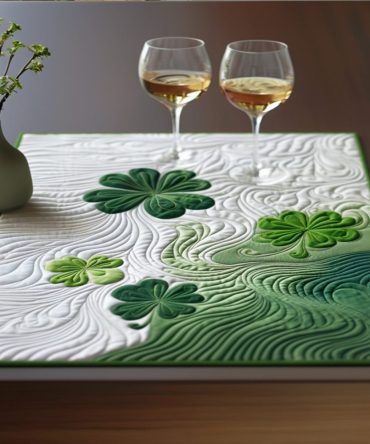 Shamrock Trail St. Patrick's quilted table placemat — lucky shamrock pattern, washable green dining mat for holiday entertaining, non-slip and festive