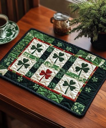 Parade of Shamrocks Quilted Placemats — St. Patrick’s Themed Table Mats, Padded Heat Protection & Easy-Care for Festive Dining