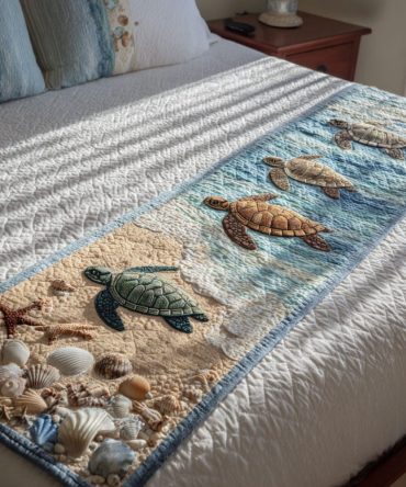 Shelled Nomad Quilted Bed Runner – Handcrafted Beach-Inspired Bedding Accent, Breathable Cotton Blend For Queen & King