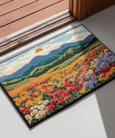 Shining Meadow Botanical Doormat — Lush Meadow Coir Welcome Rug, Durable Outdoor Entry Mat For Garden-Style Porches And Front Doors