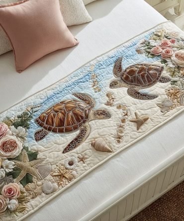 Shoreline Harmony Quilted Bed Runner — Serene Coastal Stripes Bed Scarf, Nautical Quilted Accent For Relaxed Beach Cottage Décor