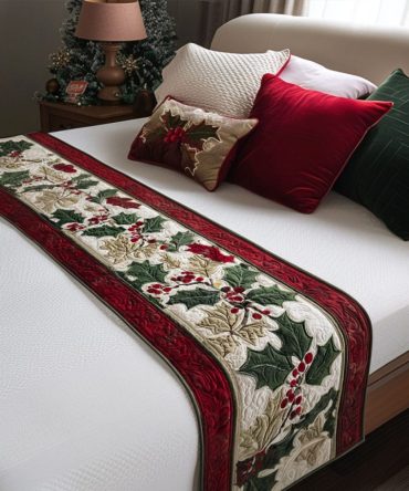 Silent Night Sparkle Quilted Bed Runner — Shimmering Holiday Bed Scarf, Elegant Sparkle Christmas Bedding Accent, Reversible, Washable