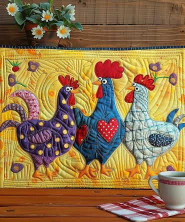 Silly Chicken Fiesta Quilted Placemats — Whimsical Barnyard Table Decor, Vibrant Cotton Quilting, Machine-Washable & Family-Friendly