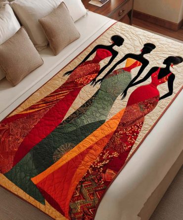 Sista Beauty Quilted Bed Runner — Bold Cultural Print Decorative Throw For Queen & King Beds, Vibrant Motifs, Afrocentric Home Accent