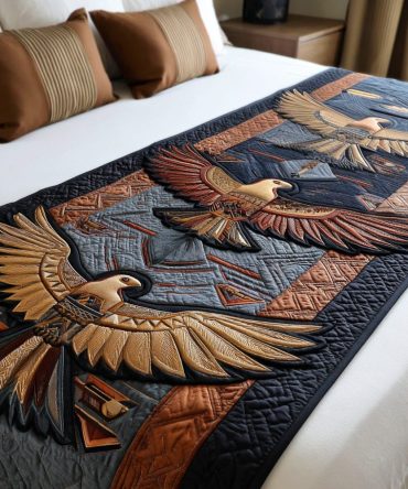 Feathered Sky Quilted Bed Runner — Airy Feather Motif For Light, Contemporary Bedroom Styling, Soft & Washable