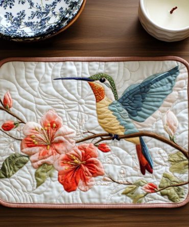 Sky Jewel Quilted Placemat — Azure Gemstone Table Accent, Fine Quilting, Durable Cotton Blend, Stylish Coastal & Contemporary Decor