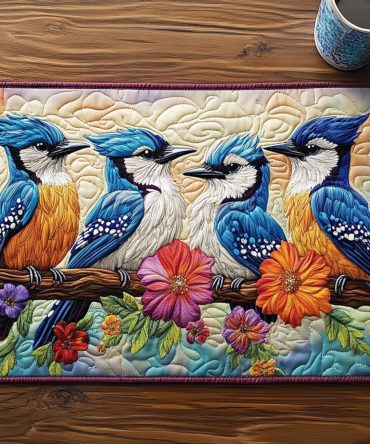 Sky Songbird Quilted Dining Placemat — Premium Washable Table Mat with Airy Blue Bird Design, Durable Protection for Everyday Use