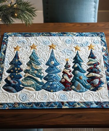 Cozy Sleigh Ride Quilted Placemat — Charming Winter Scenic Table Decor For Holiday Meals, Classic Snowy Sleigh Illustration