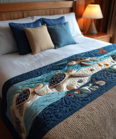 Coastal Quilted Bed Runner — Handcrafted Cotton-Blend Accent For Tranquil Bedrooms, Reversible, Breathable & Hotel-Quality Finish