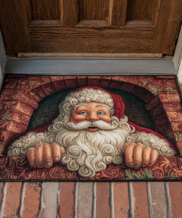 Smiling Santa Holiday Welcome Mat — Jolly Front Door Doormat For Christmas, Durable Indoor/Outdoor Entry Rug With Non-Slip Backing