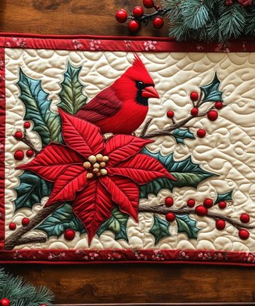 Snow Cardinal Quilted Placemat — Red Cardinal Winter Table Accent, Holiday Centerpiece Mat, Durable & Machine Washable