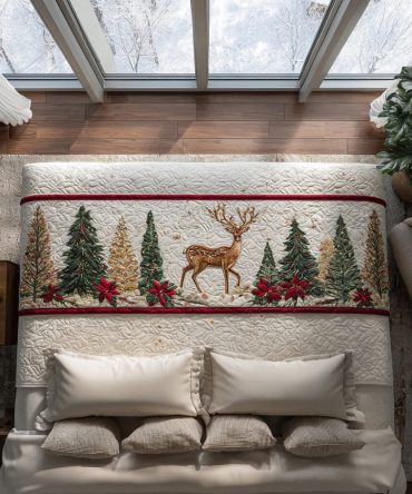 Snowbound Reindeer Quilted Bed Runner — Festive Winter Bedding Accent With Reindeer Motif, Cozy Quilting For Holiday Bedroom Decor & Gift Giving